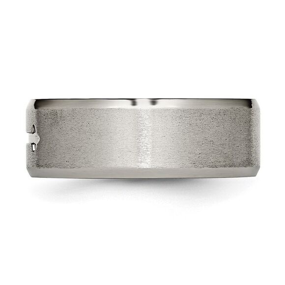 Kazi Luxury Chisel Titanium Brushed Center Cross Design 8mm Beveled Edge Band - Picture 3 of 9